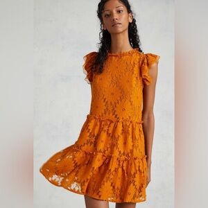 Blue Tassel sold @ Anthropologie - Tiered Lace Tunic Mini Dress - Gold - Medium